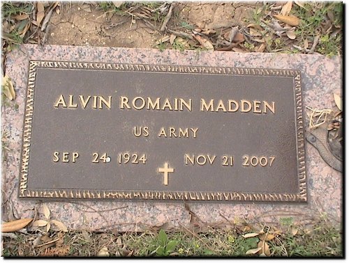 Madden, Alvin Romain (military marker).JPG